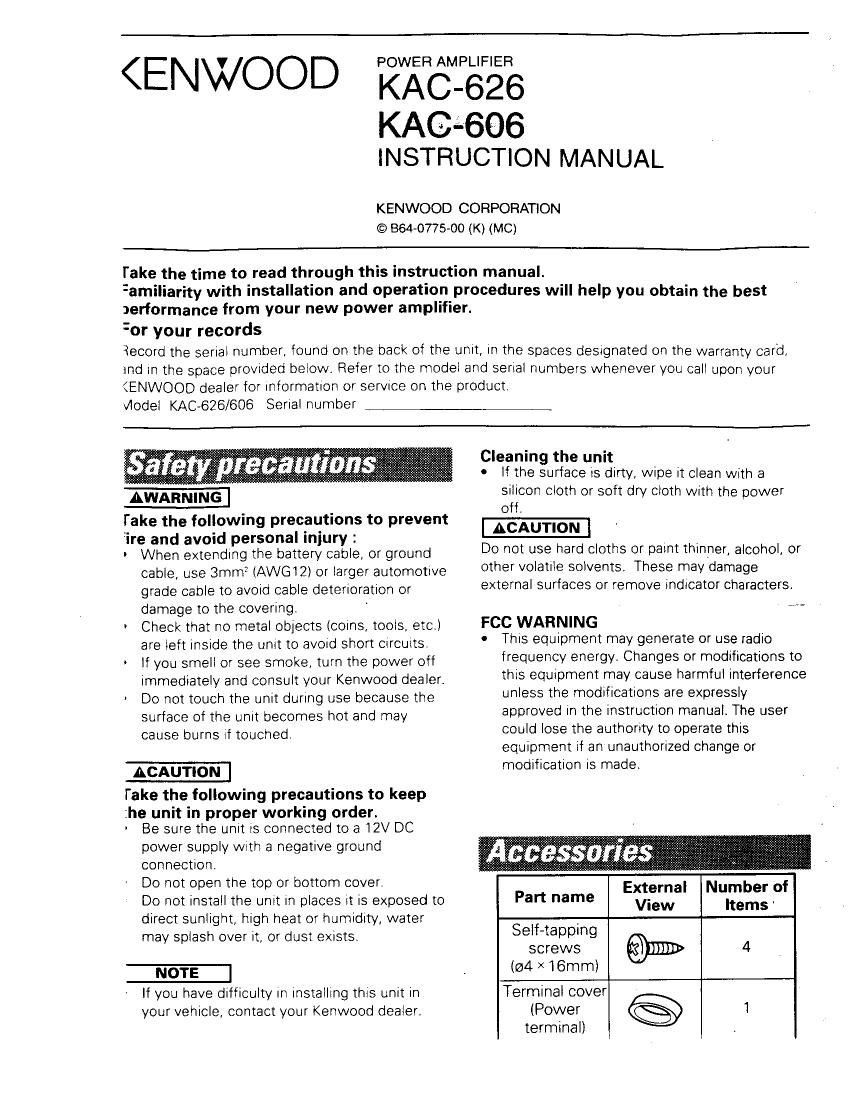 Kenwood KAC 606 Owners Manual