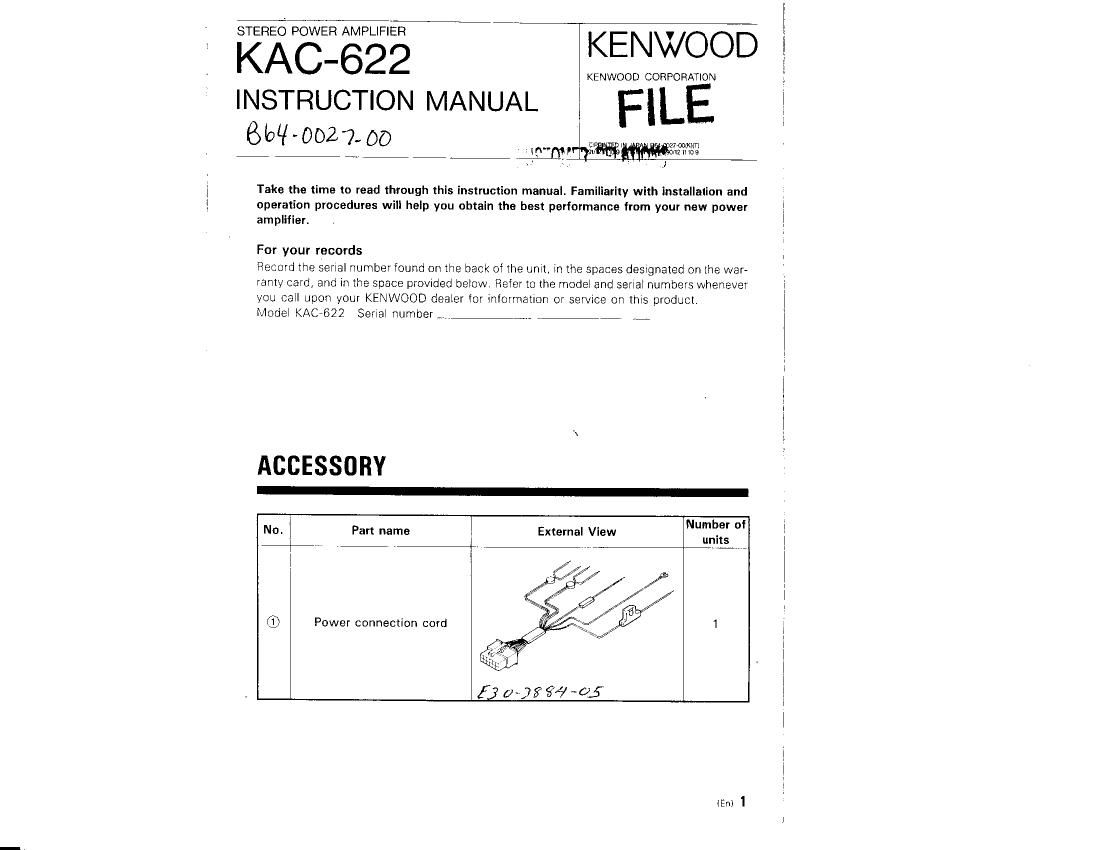 Kenwood KAC 622 Owners Manual