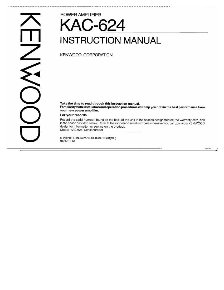 Kenwood KAC 624 Owners Manual