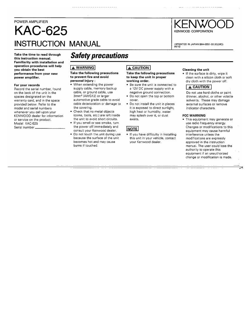 Kenwood KAC 625 Owners Manual
