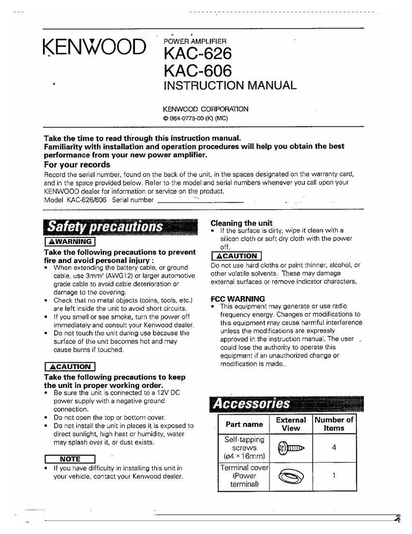 Kenwood KAC 626 Owners Manual