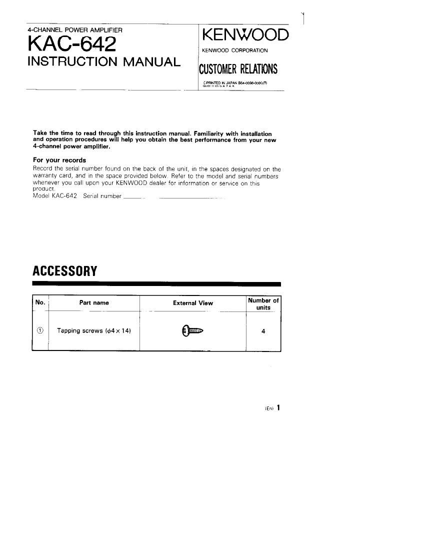 Kenwood KAC 642 Owners Manual