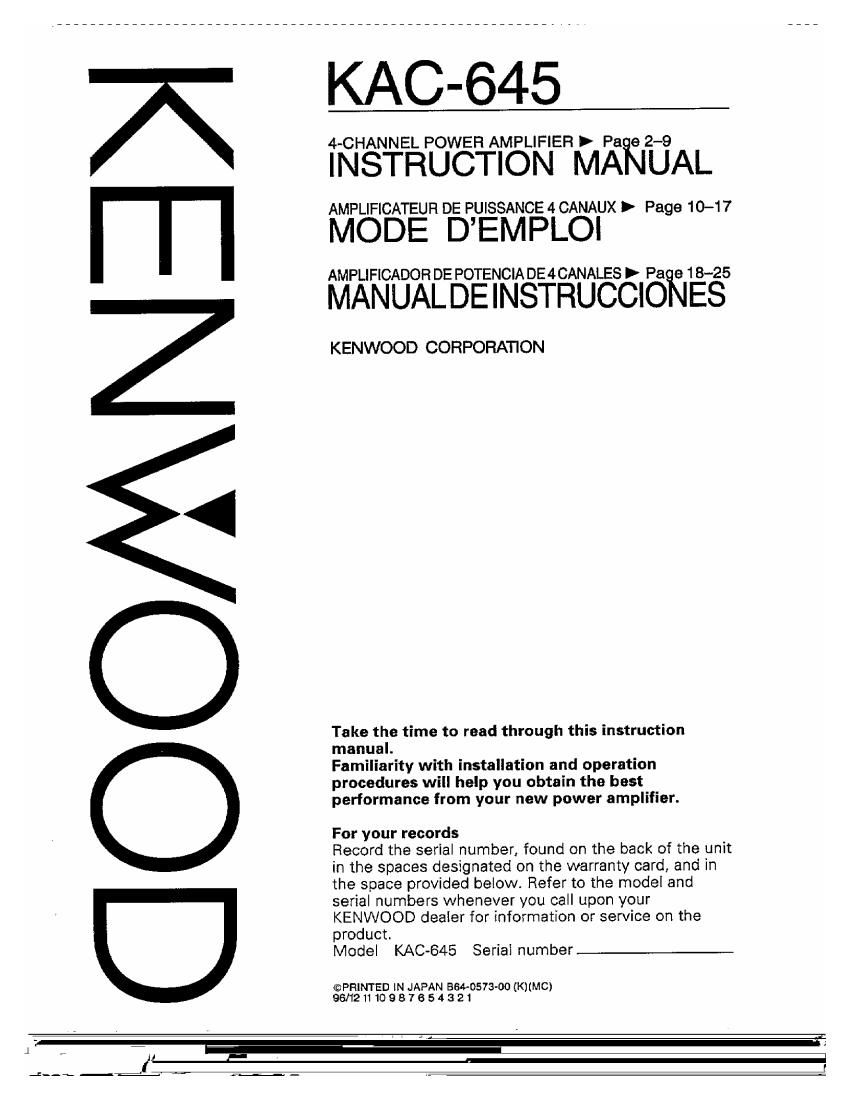 Kenwood KAC 645 Owners Manual