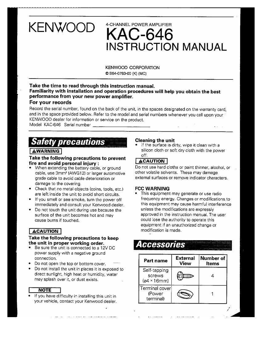 Kenwood KAC 646 Owners Manual