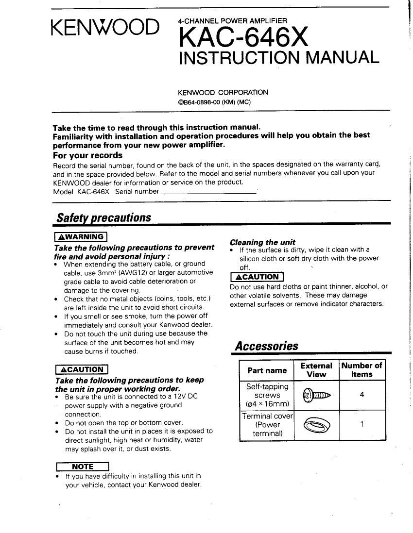 Kenwood KAC 646 X Owners Manual