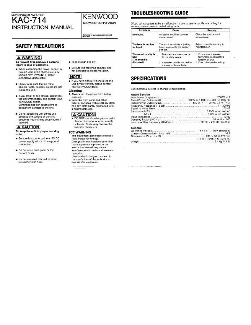 Kenwood KAC 714 Owners Manual