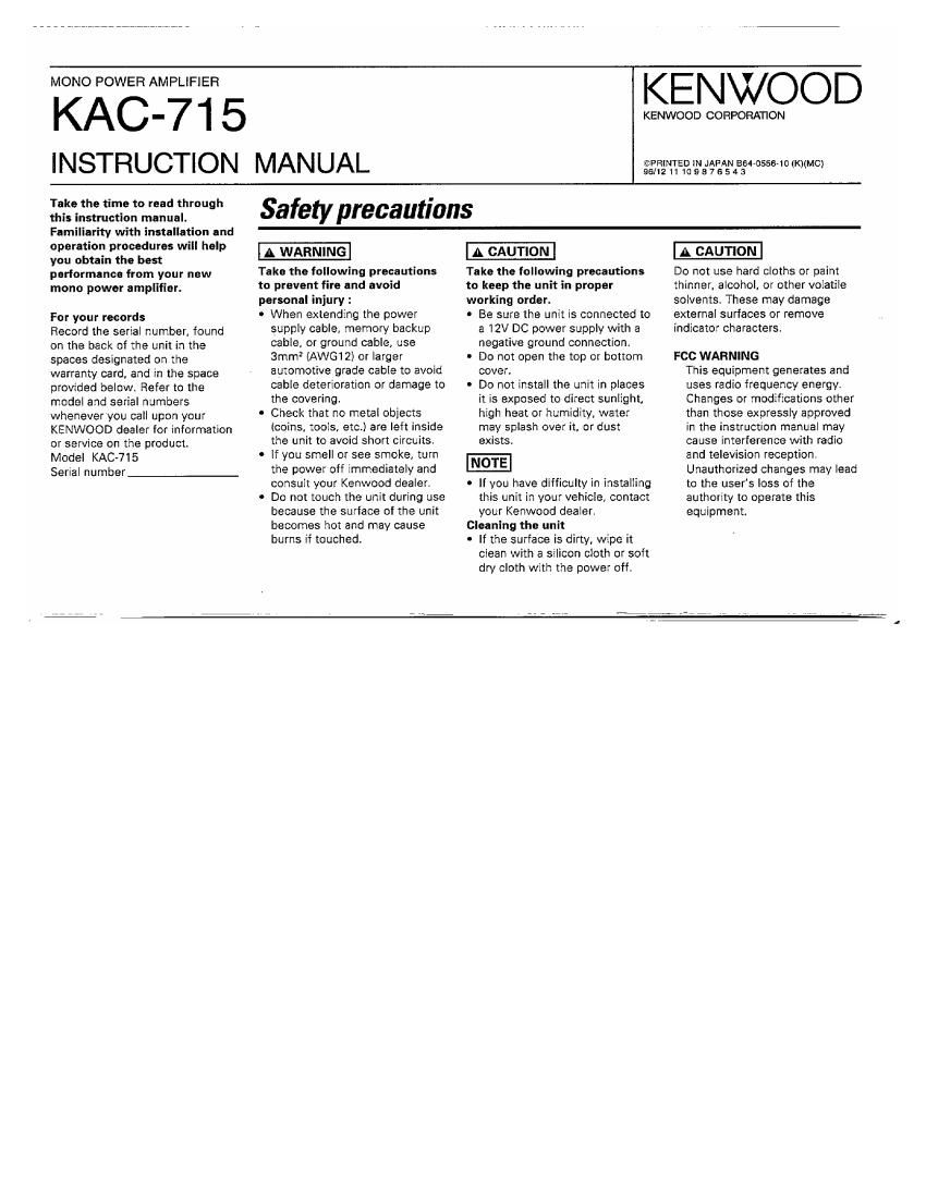 Kenwood KAC 715 Owners Manual