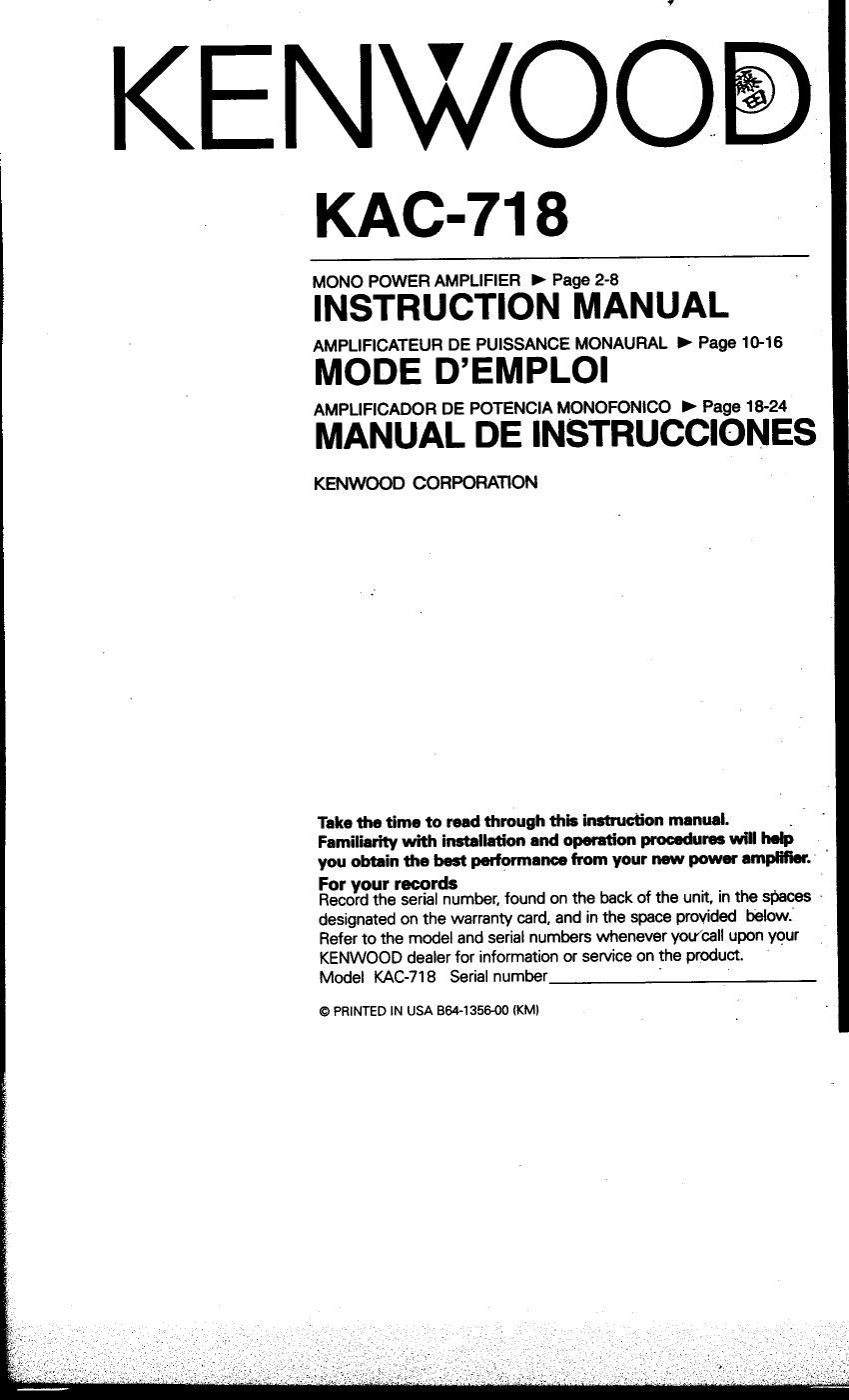 Kenwood KAC 718 Owners Manual