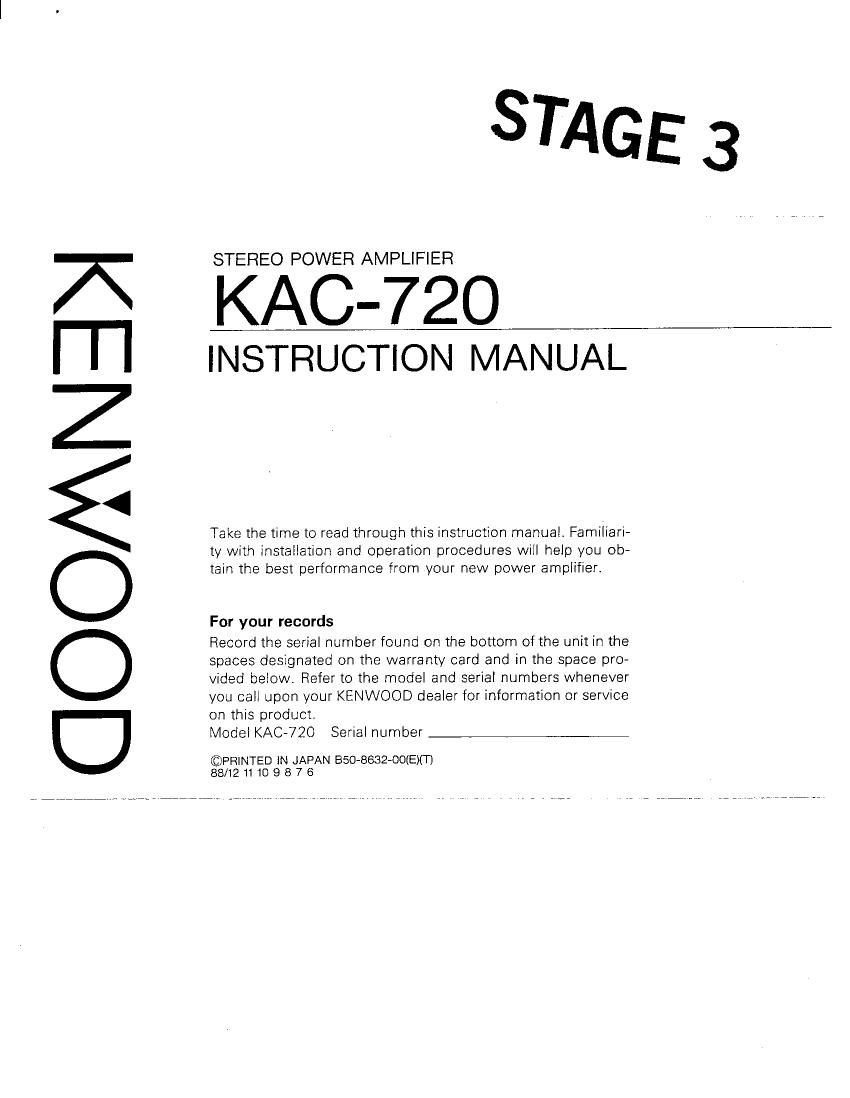 Kenwood KAC 720 Owners Manual