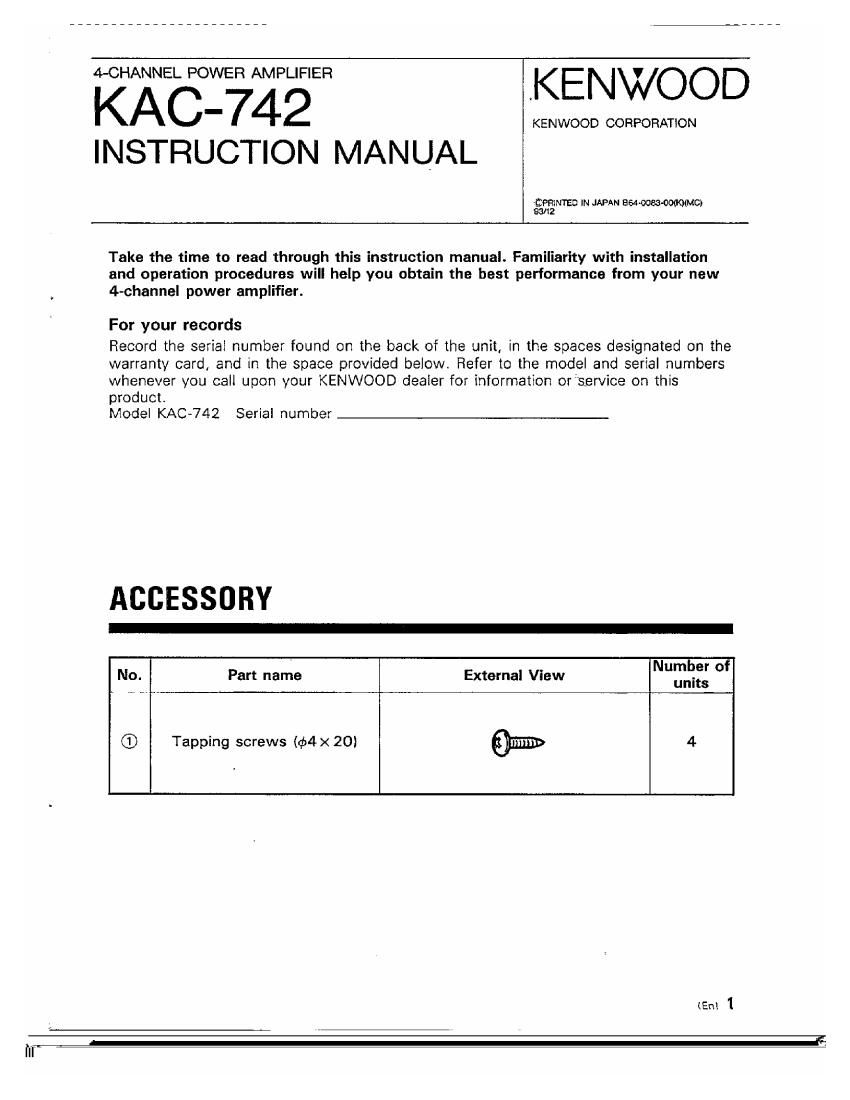 Kenwood KAC 742 Owners Manual