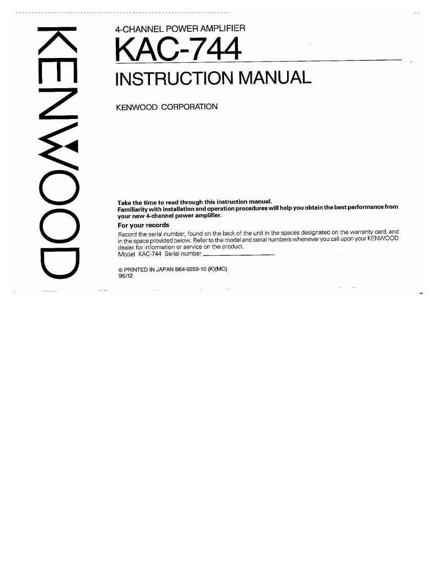 Kenwood KAC 744 Owners Manual