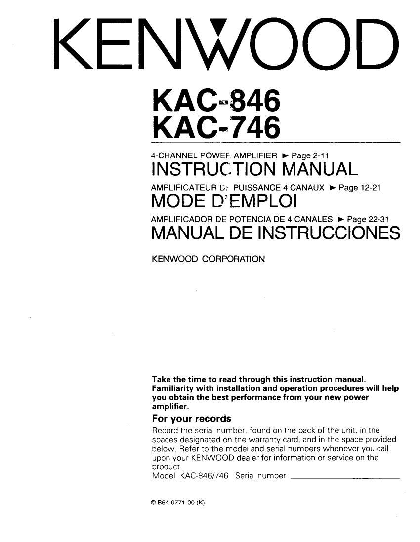 Kenwood KAC 746 Owners Manual