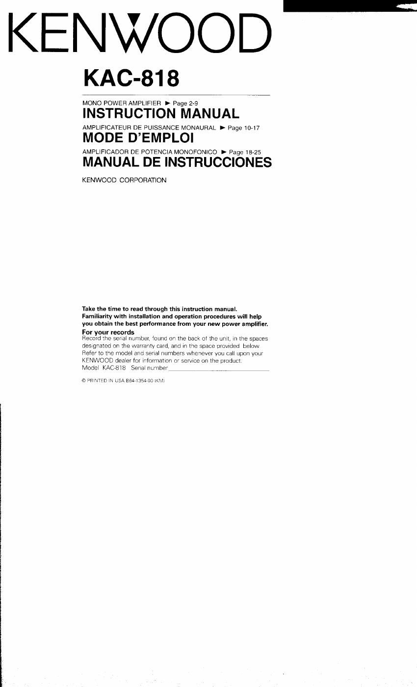 Kenwood KAC 818 Owners Manual
