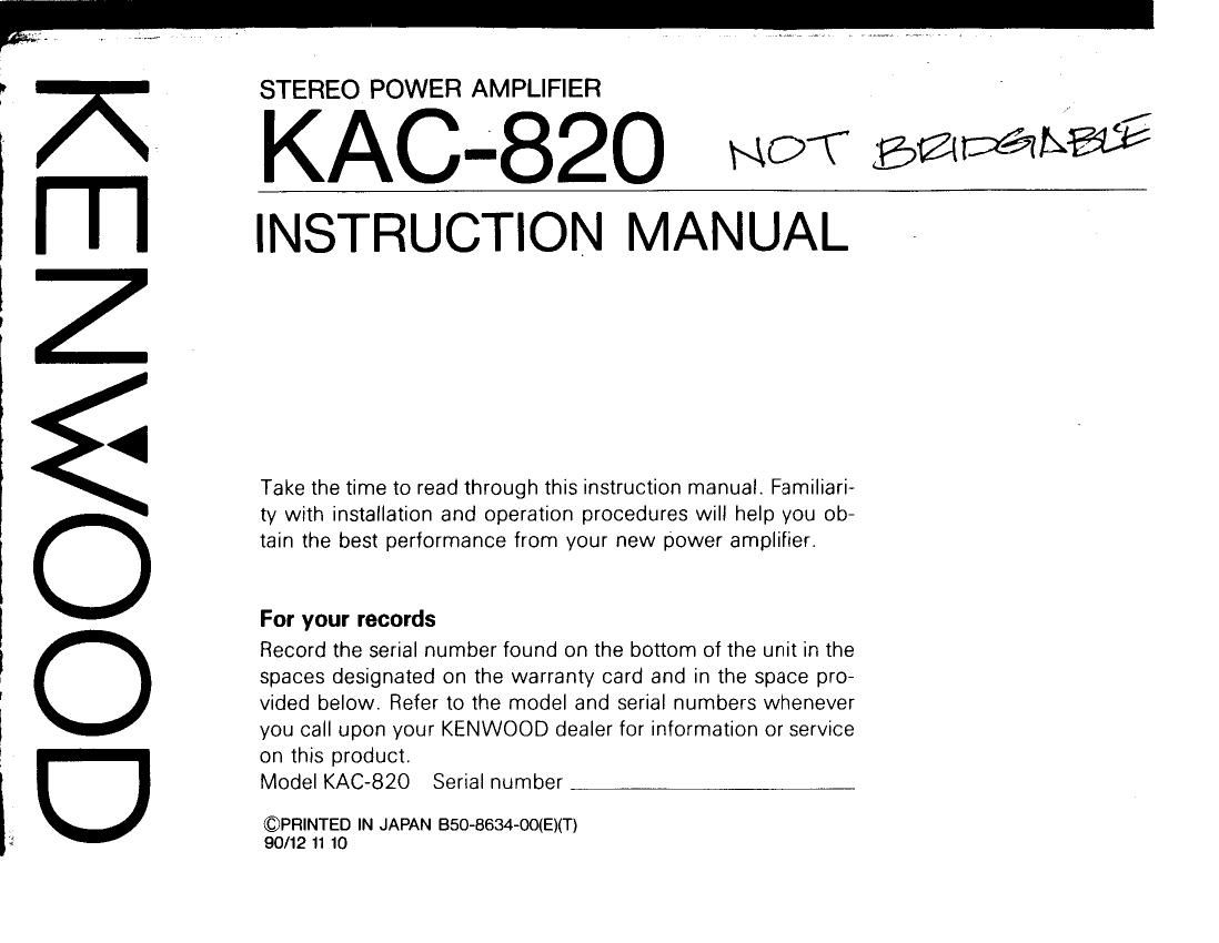 Kenwood KAC 820 Owners Manual