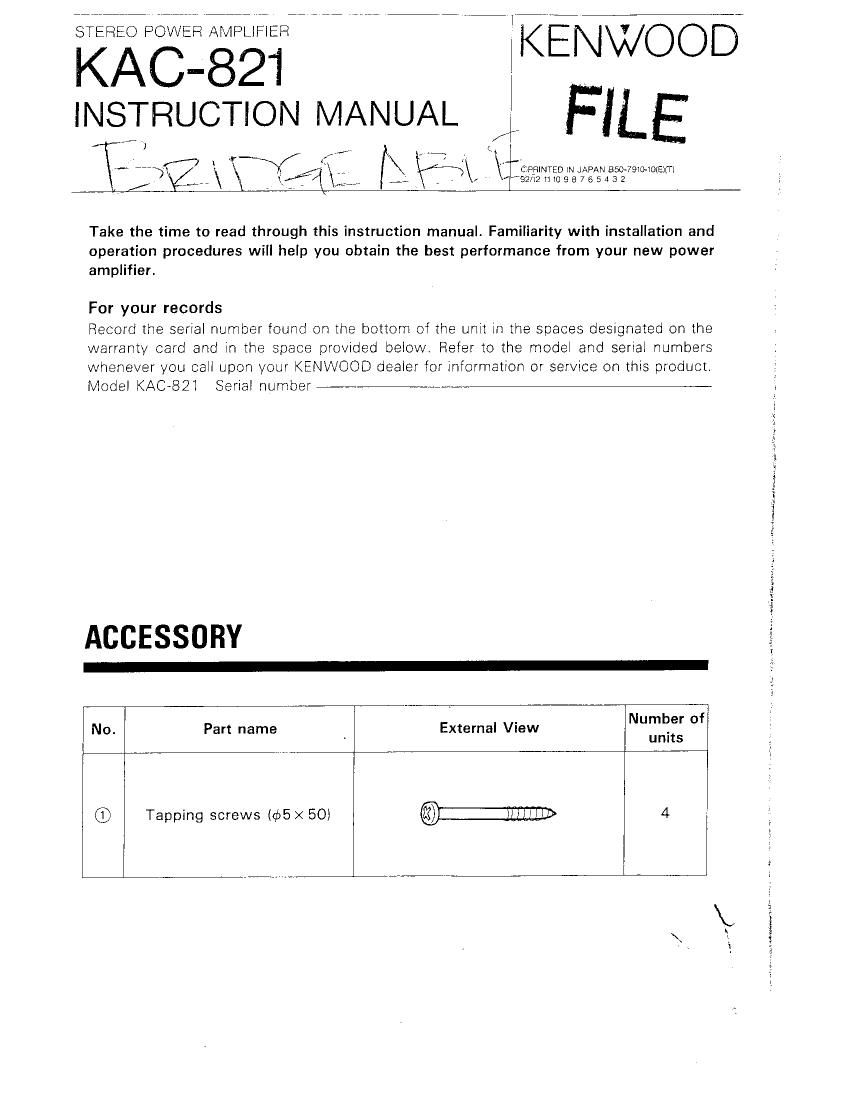 Kenwood KAC 821 Owners Manual