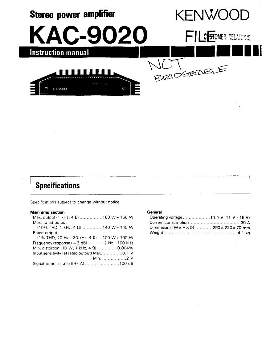 Kenwood KAC 9020 Owners Manual