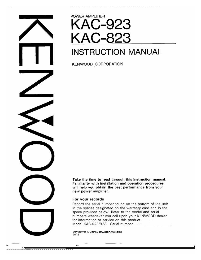 Kenwood KAC 923 Owners Manual