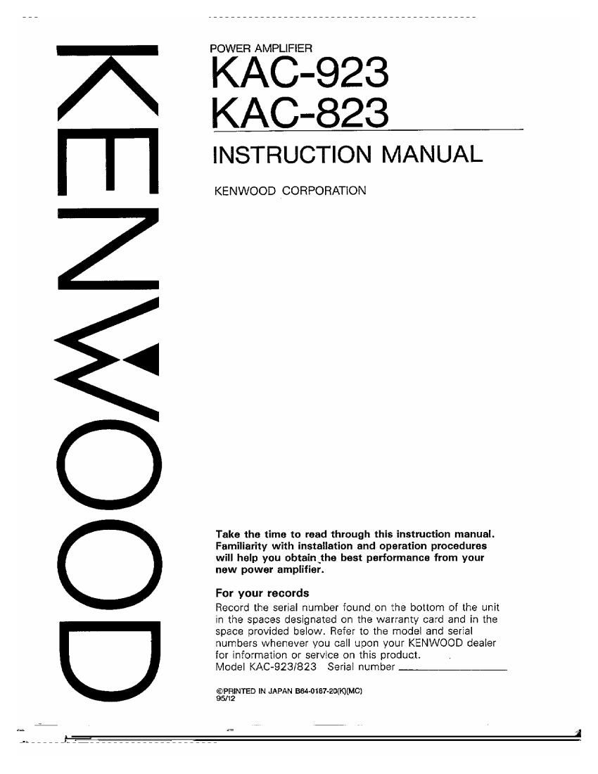 Kenwood KAC 923 Owners Manual