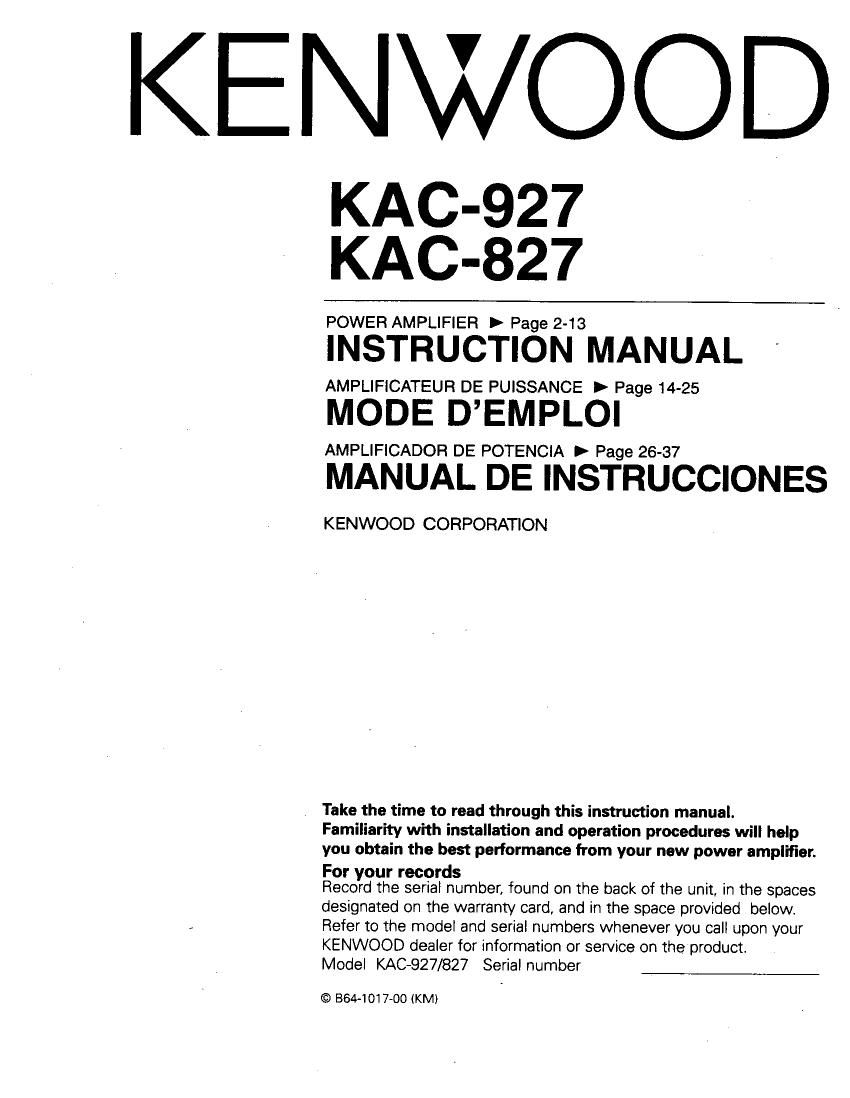 Kenwood KAC 927 Owners Manual