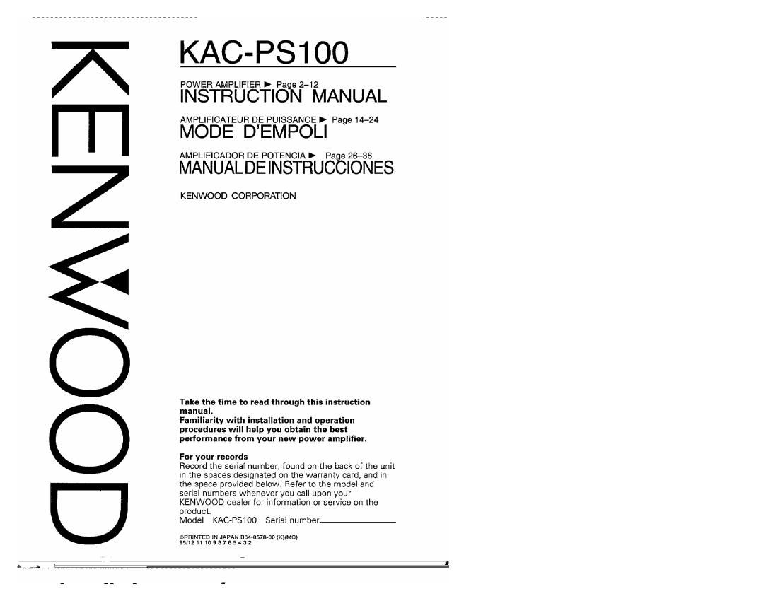Kenwood KACPS 100 Owners Manual