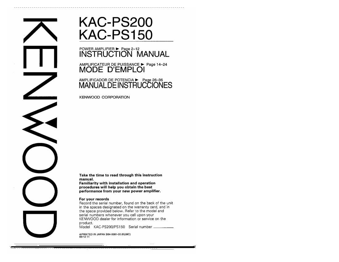 Kenwood KACPS 200 Owners Manual