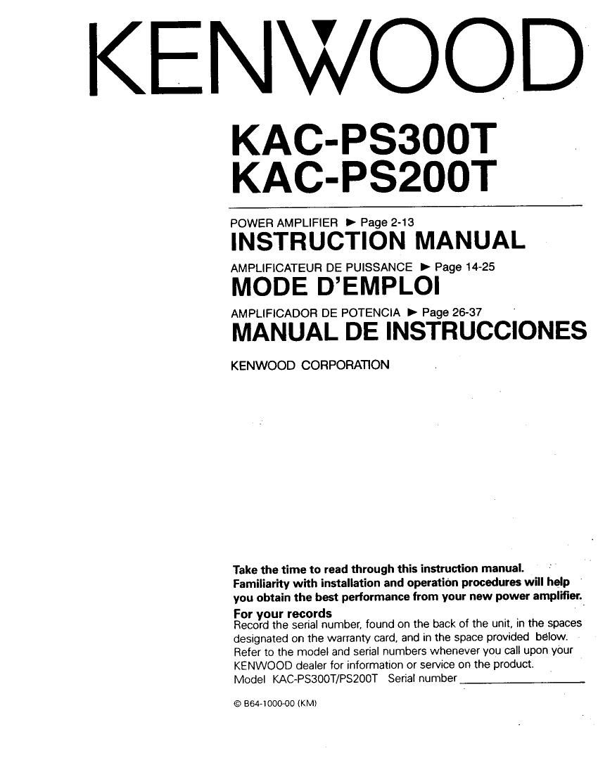 Kenwood KACPS 300 Owners Manual