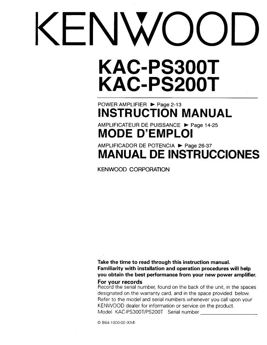 Kenwood KACPS 300 T Owners Manual