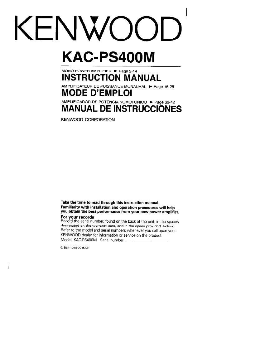 Kenwood KACPS 400 M Owners Manual