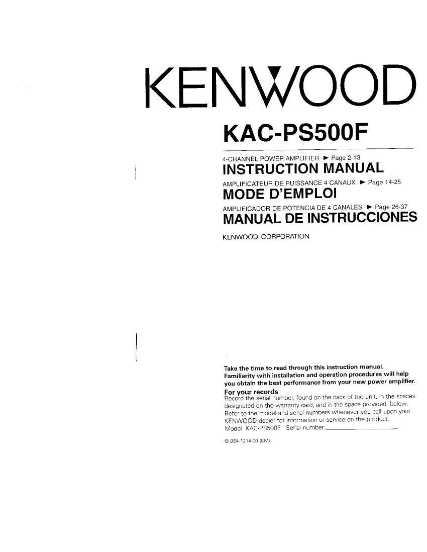 Kenwood KACPS 500 Owners Manual