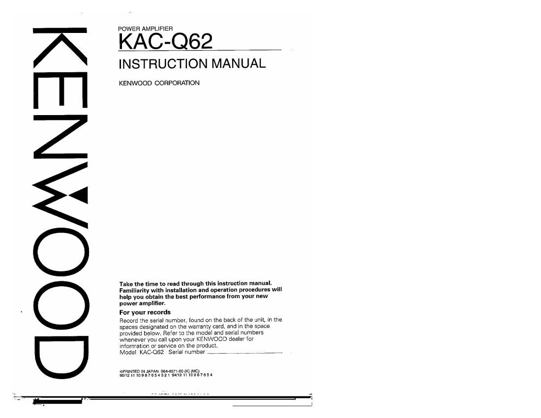 Kenwood KACQ 62 Owners Manual
