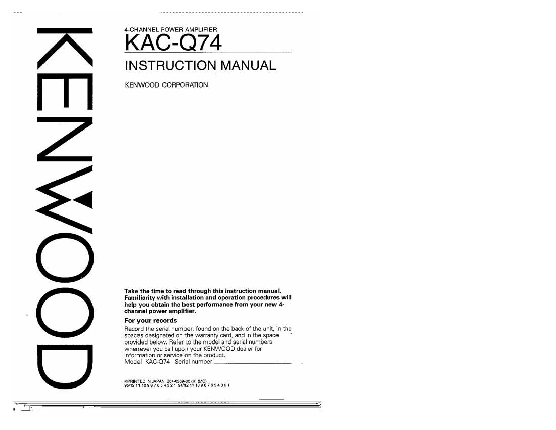 Kenwood KACQ 74 Owners Manual
