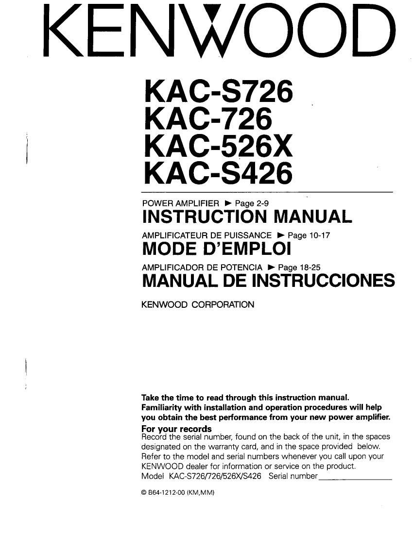 Kenwood KACS 726 Owners Manual