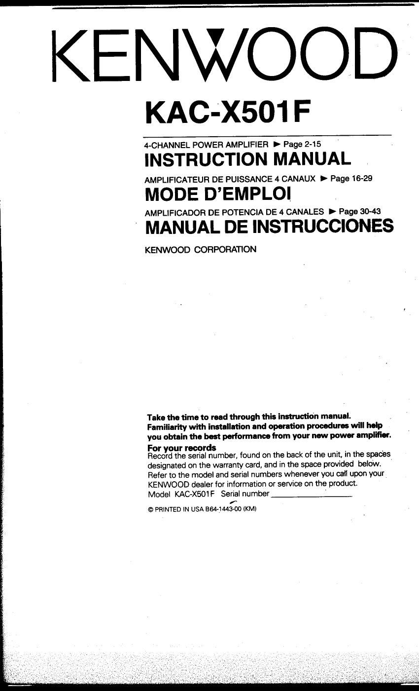 Kenwood KACX 501 F Owners Manual