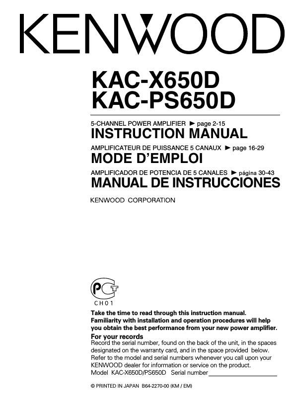 Kenwood KACX 650 D Owners Manual
