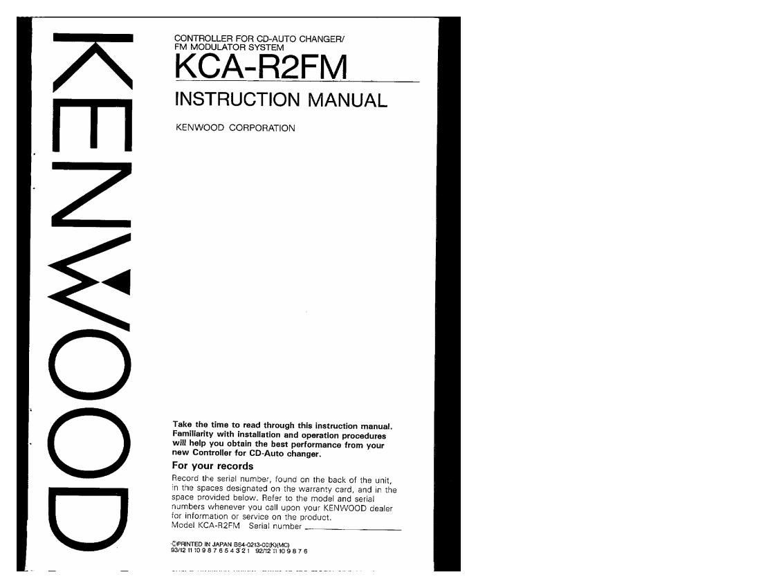 Kenwood KCAR 2 FM Owners Manual