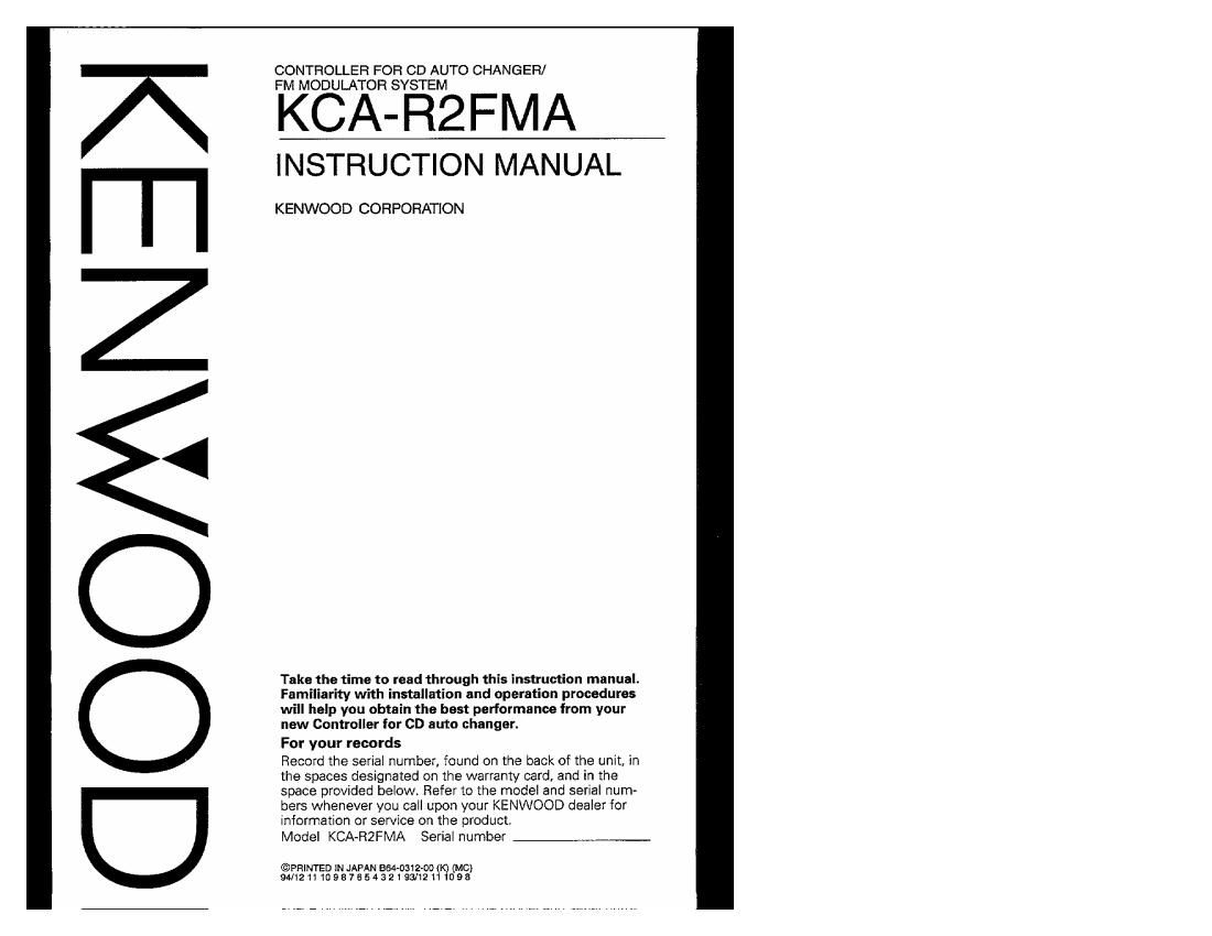 Kenwood KCAR 2 FMA Owners Manual