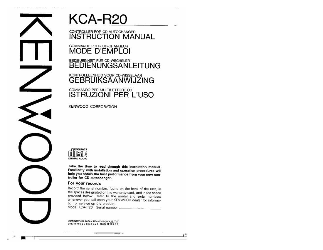 Kenwood KCAR 20 Owners Manual