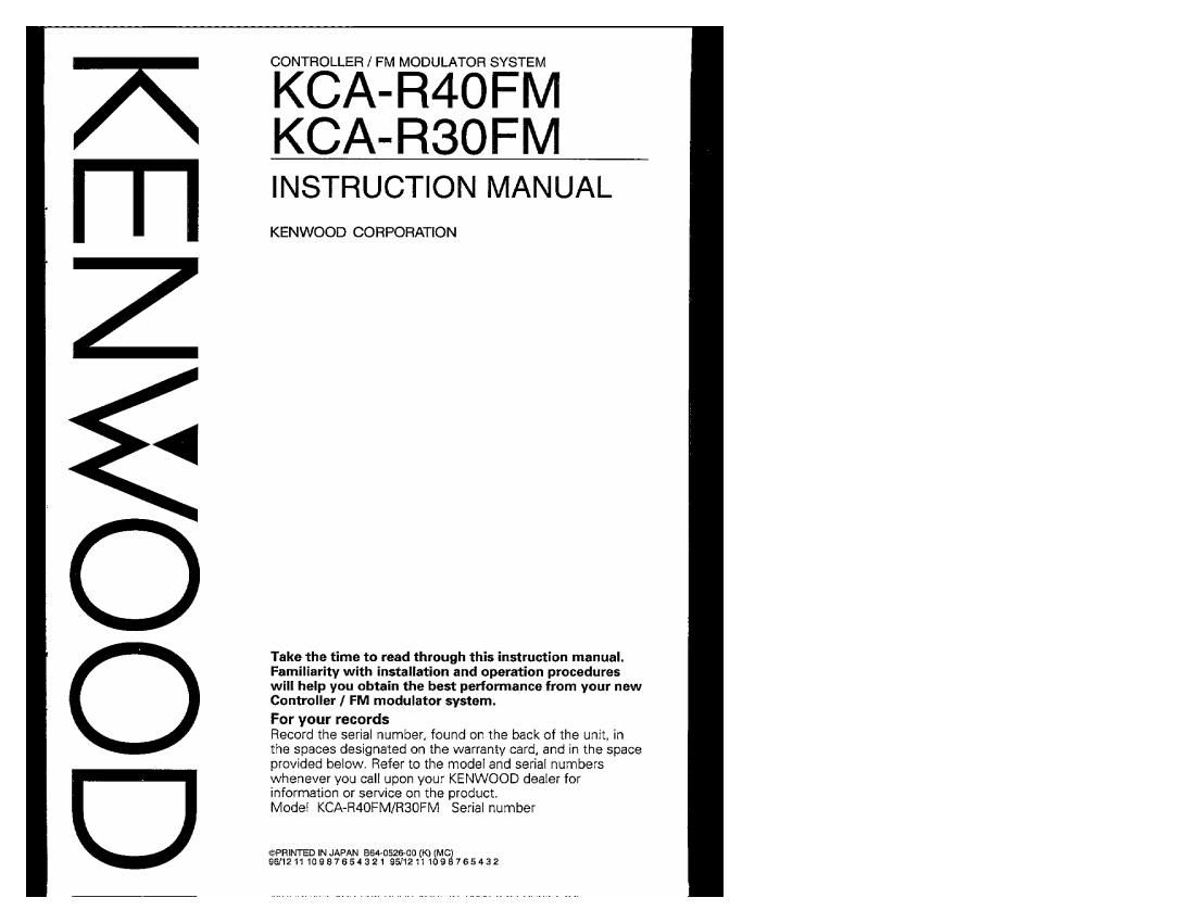 Kenwood KCAR 40 FM Owners Manual