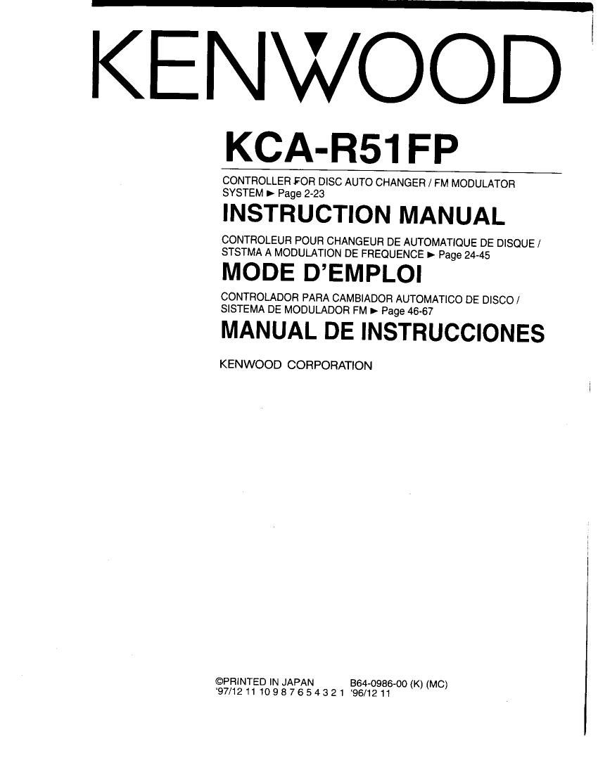 Kenwood KCAR 51 FP Owners Manual