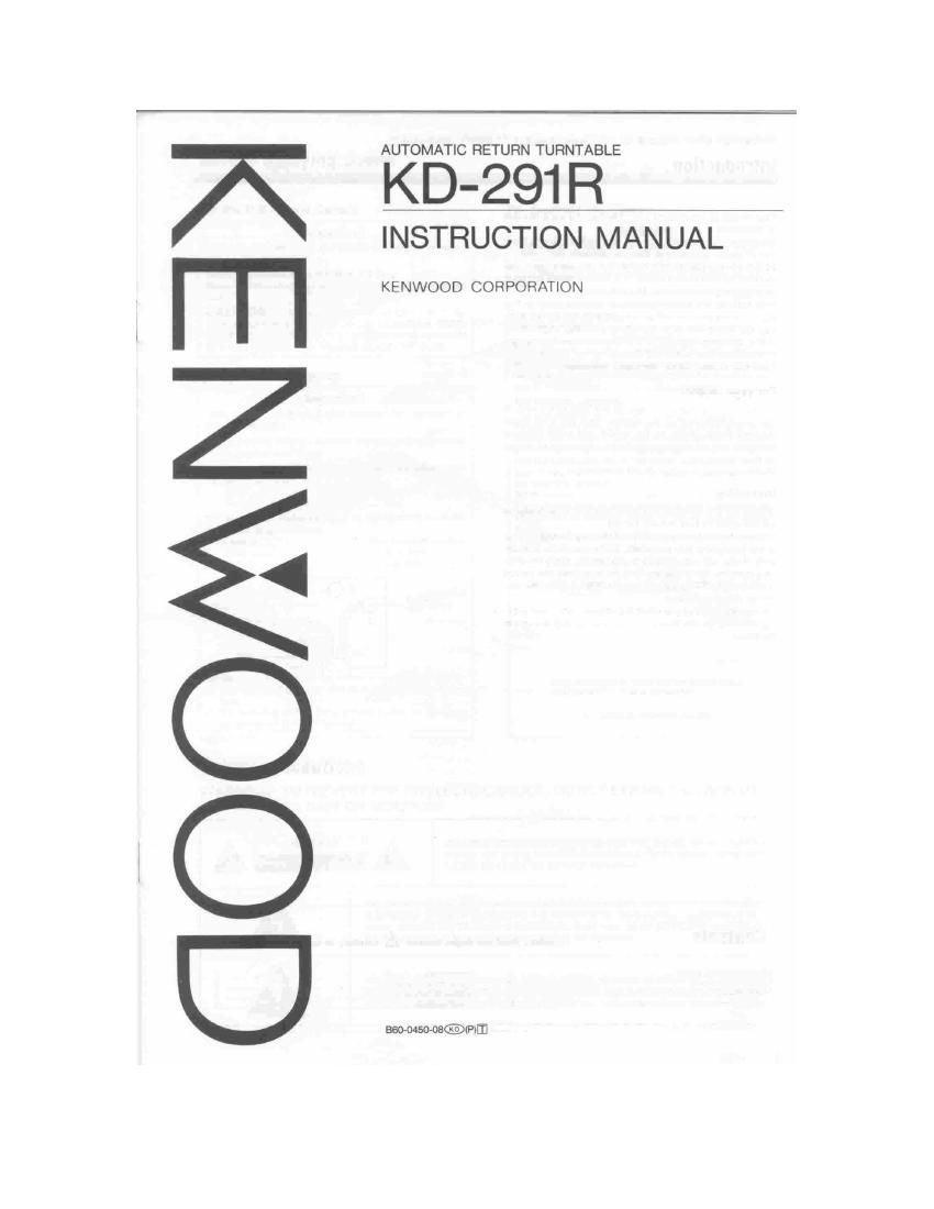 Kenwood KD 291 R Owners Manual