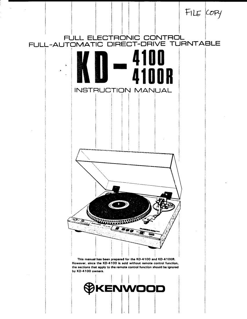 Kenwood KD 4100 R Owners Manual