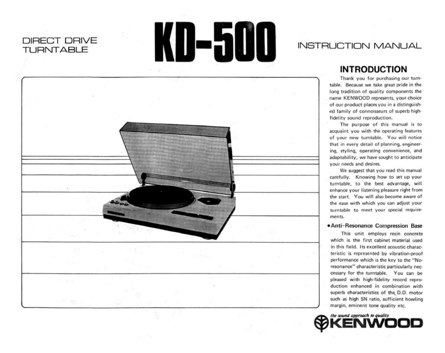 Kenwood KD 500 Owners Manual