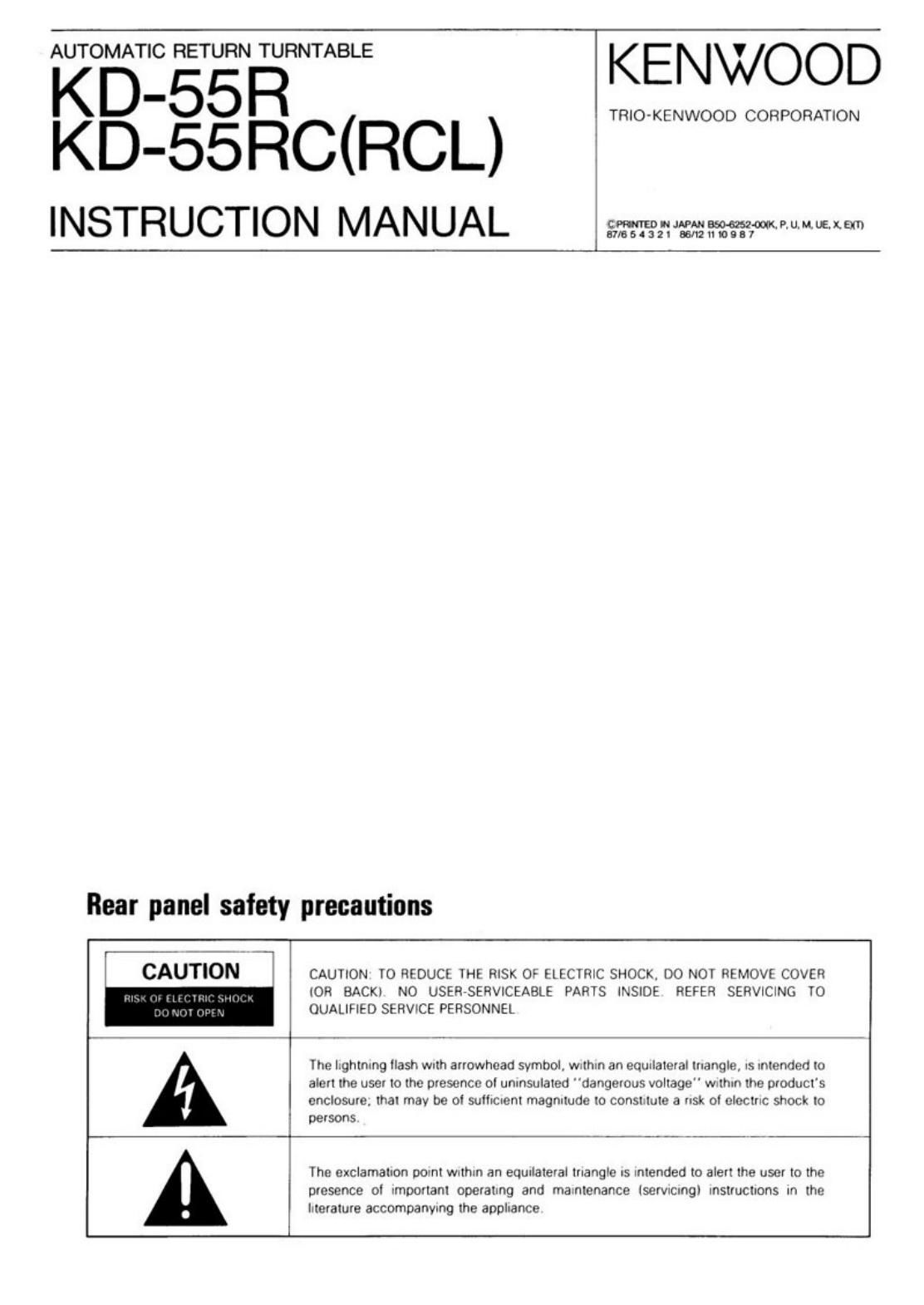 Kenwood KD 55 RCL Owners Manual