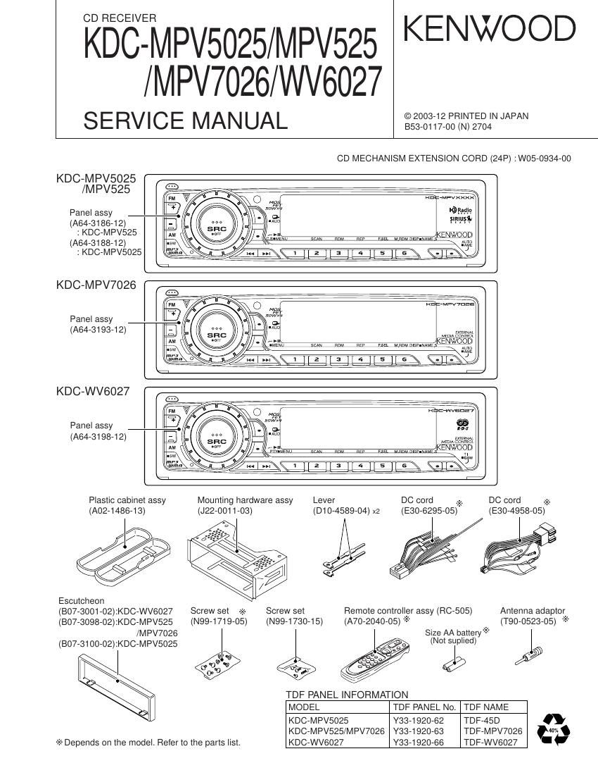 Kenwood KD CMPV 5025 Service Manual