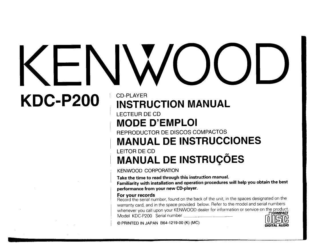 Kenwood KD CP 200 Owners Manual