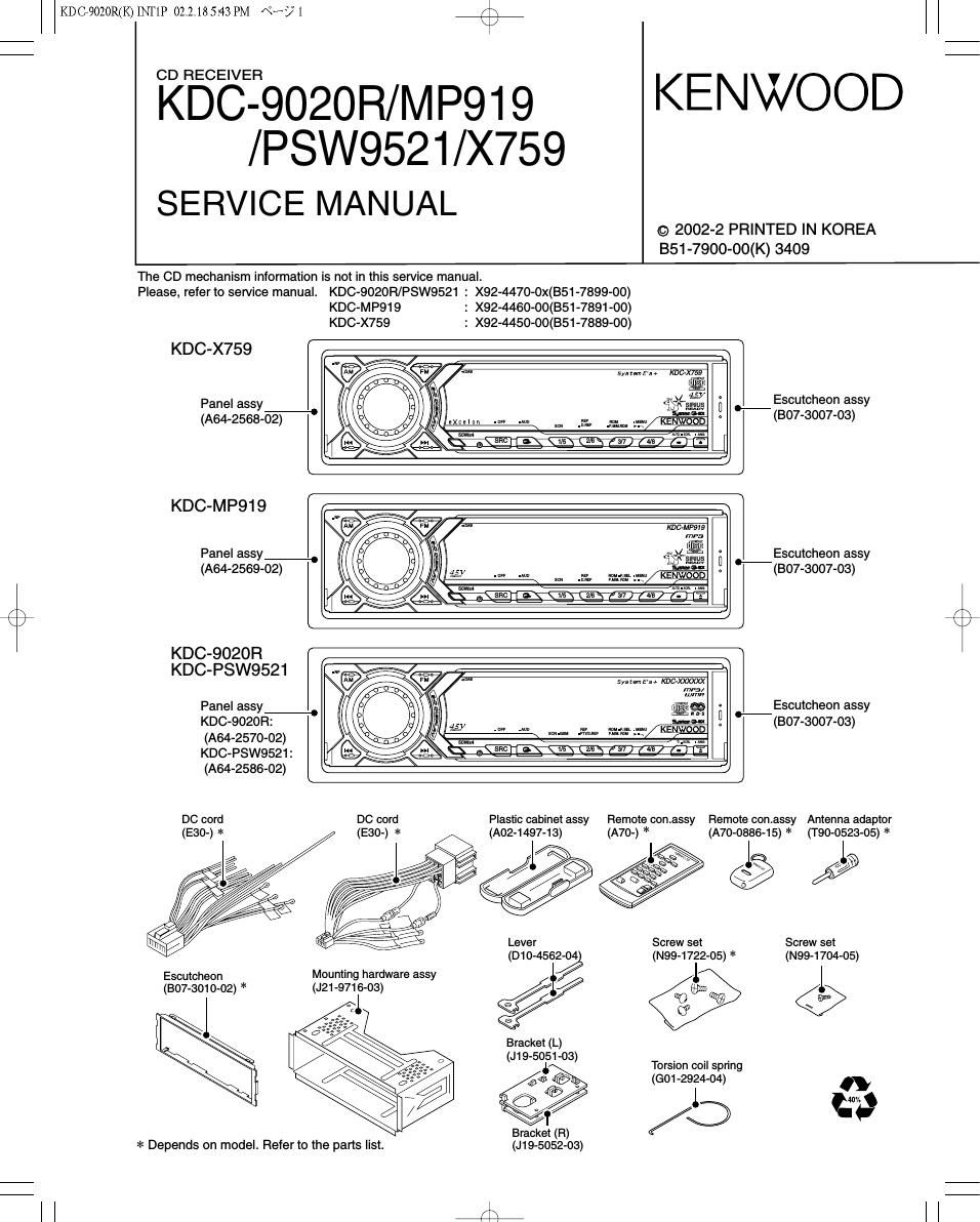 Kenwood KD CPSW 9521 Service Manual
