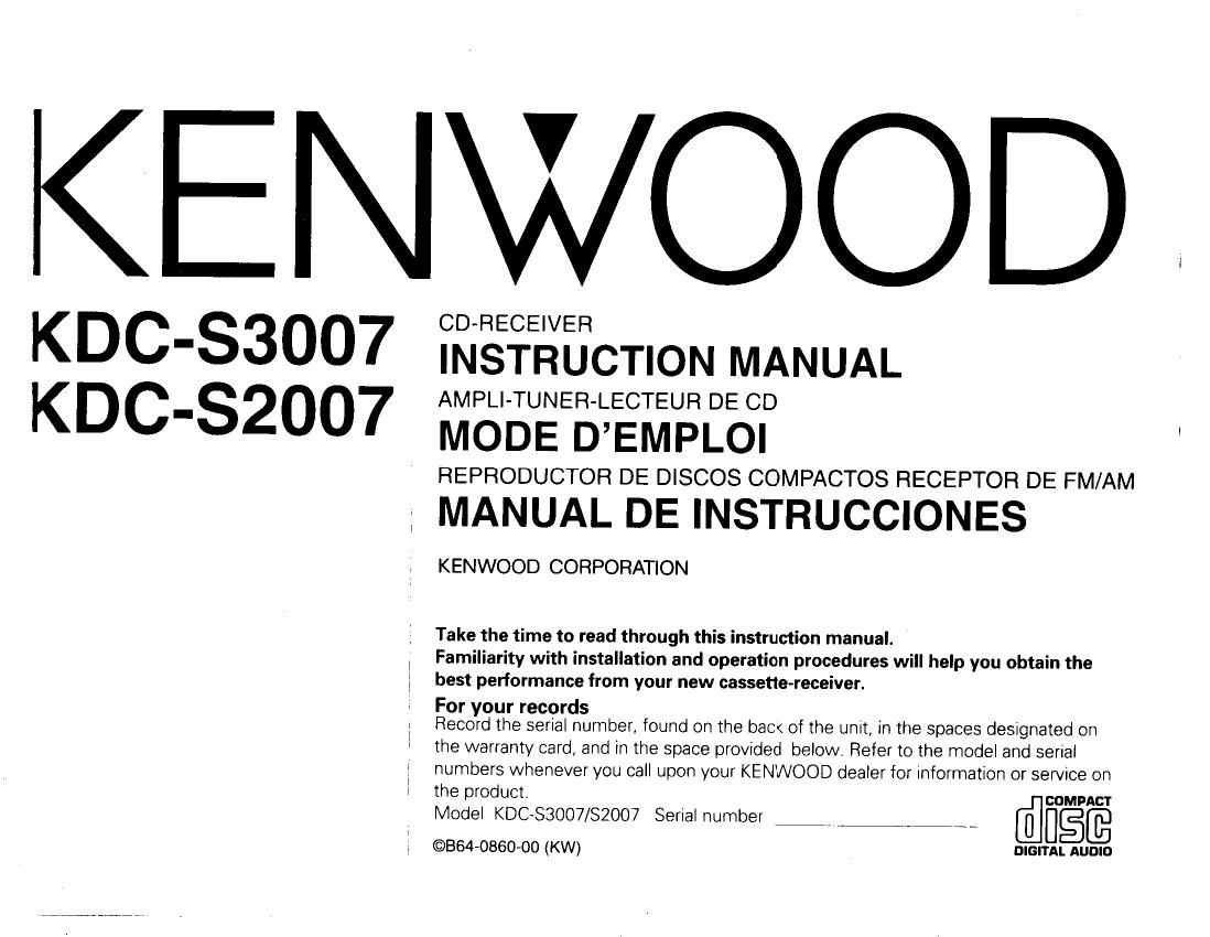 Kenwood KD CS 3007 Owners Manual