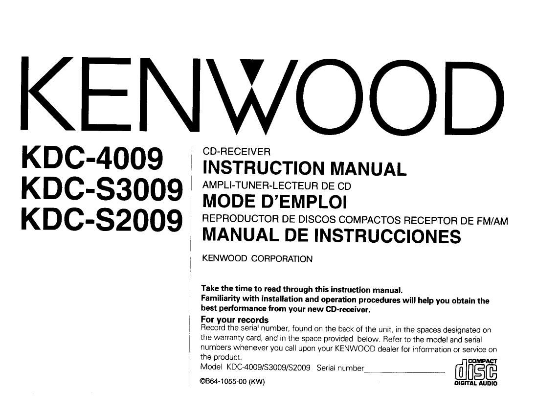 Kenwood KD CS 3009 Owners Manual