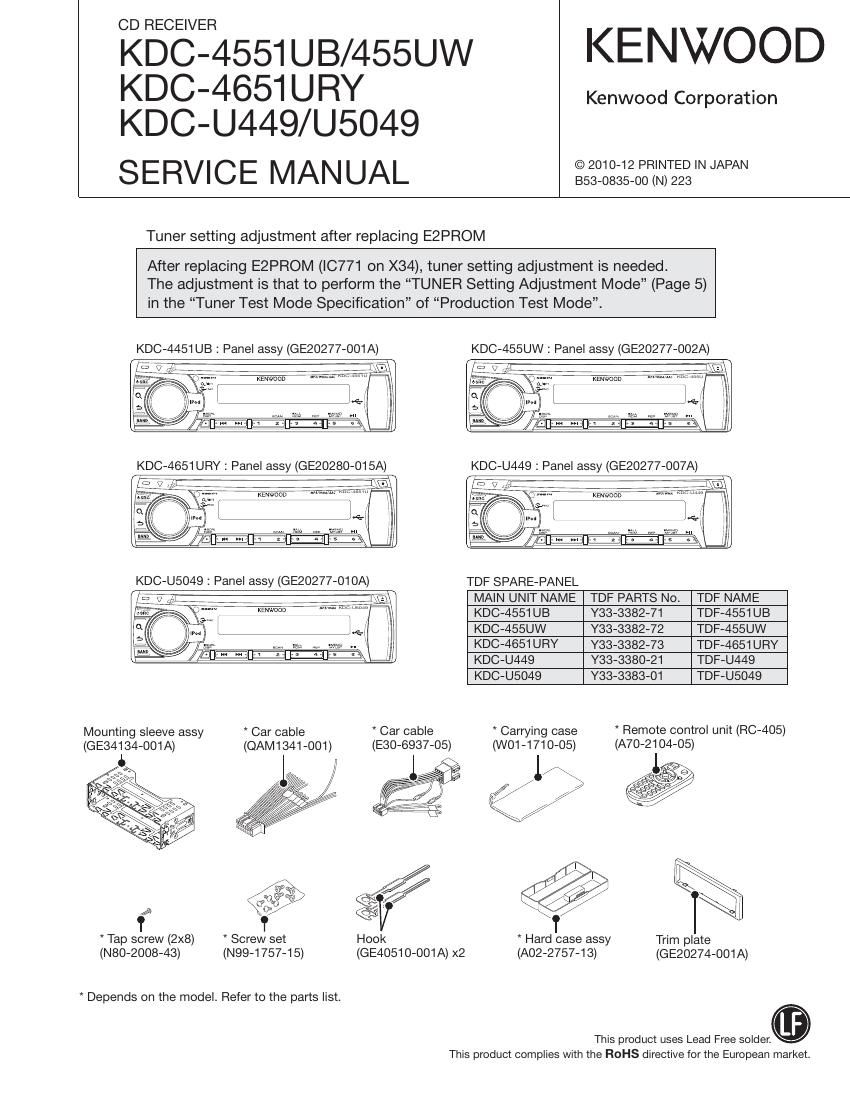 Kenwood KD CU 449 Service Manual