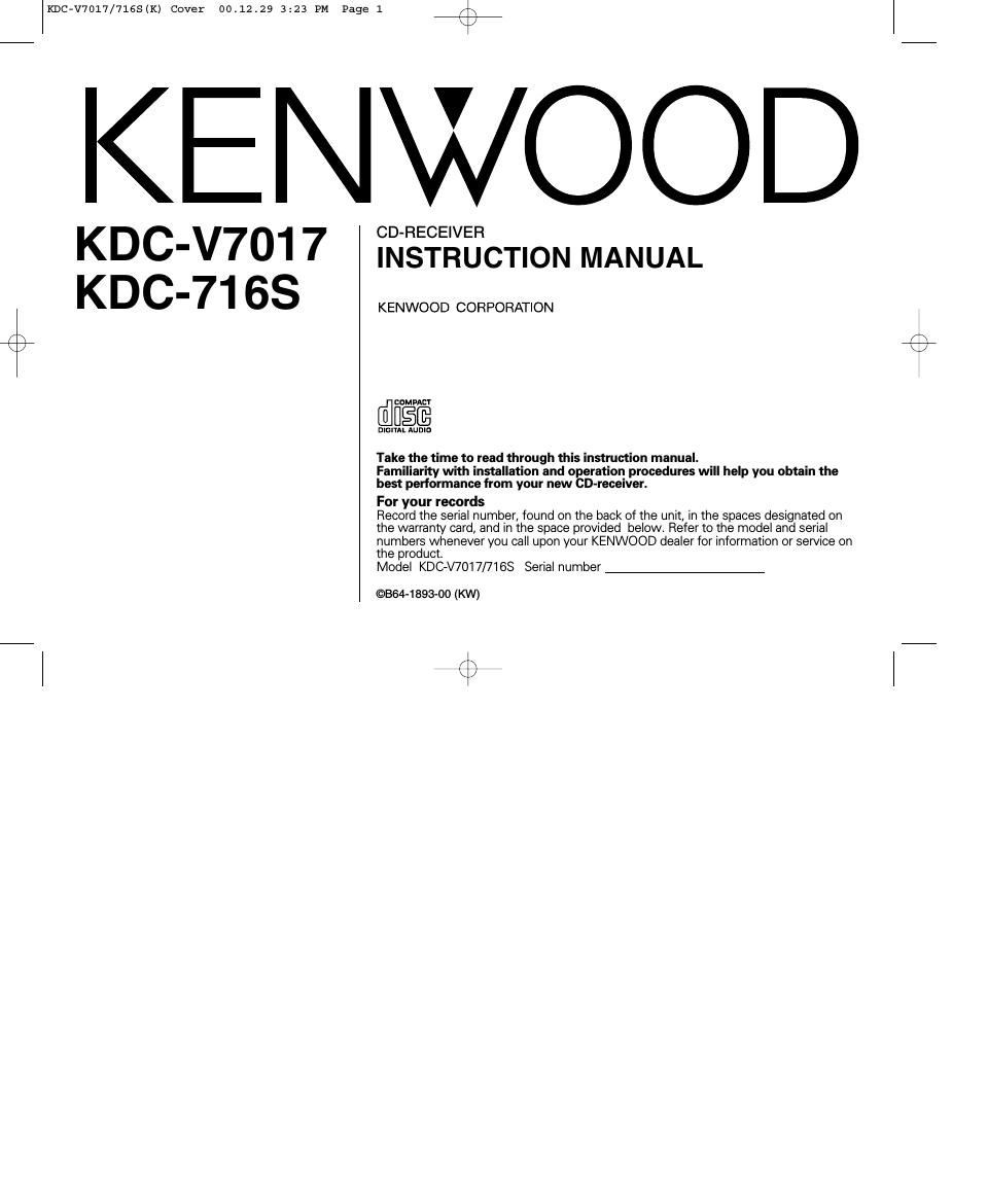 Kenwood KD CV 7017 Owners Manual